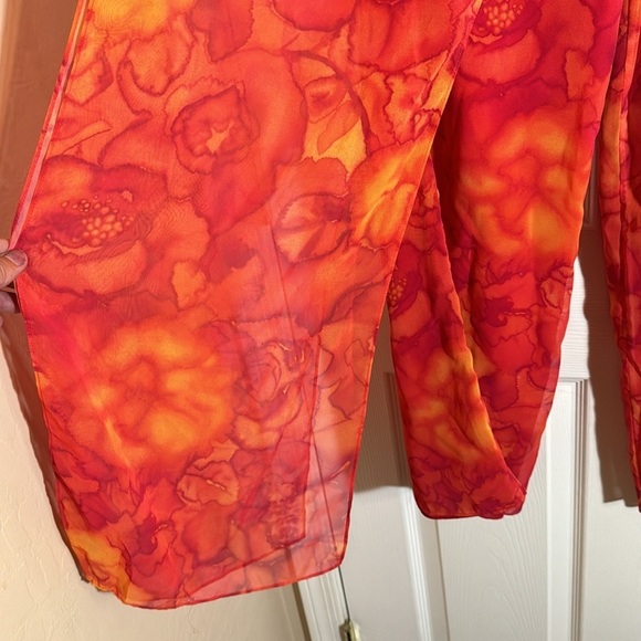 Funky Flowy Watercolor Warm Color Wide-Leg Sheer  Pants by Night Lights, Size 4 - Picture 2 of 9